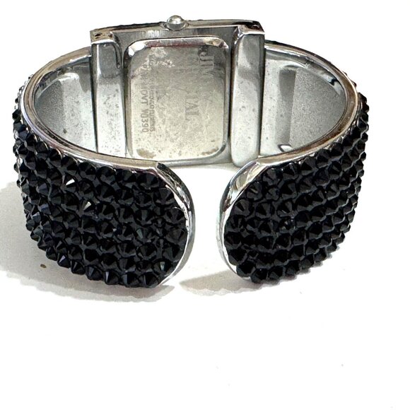 Jimmy Crystal New York Square Shape Wristwatch Watch Black/Clear Crystals - Picture 5 of 13